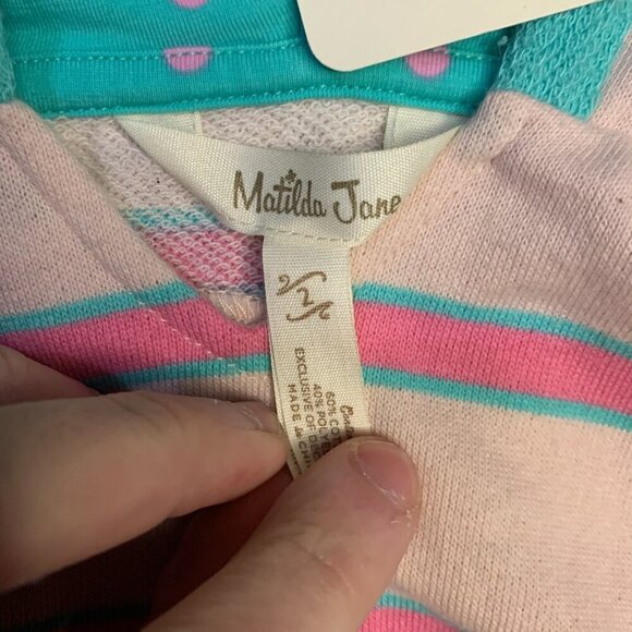 Matilda Jane Striped Hoodie in Pink and Teal - Picture 2 of 3